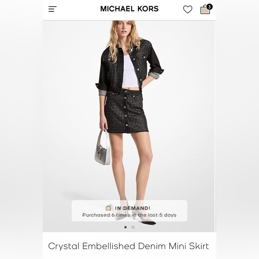 Michael Kors Crystal Embellished Denim Mini Skirt